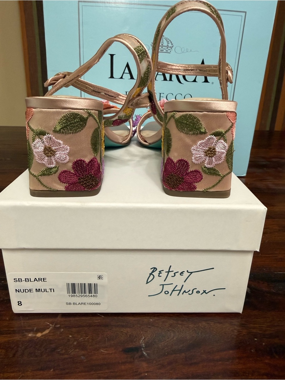 Betsey Johnson Pink Metallic Floral Applique Block Heel Sandals - Picture 3 of 4